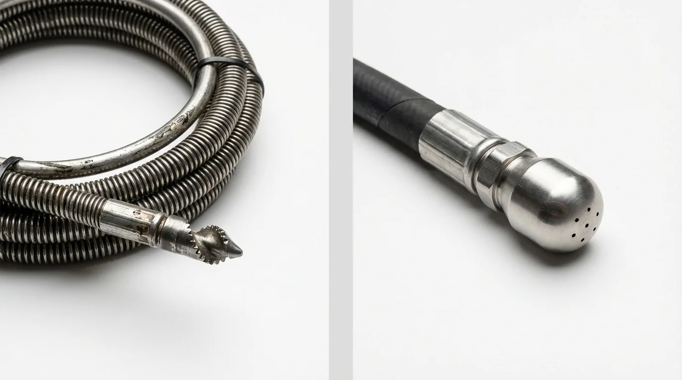 Drain snake cable and hydro jetting nozzle used for drain cleaning in Elephant Butte, NM