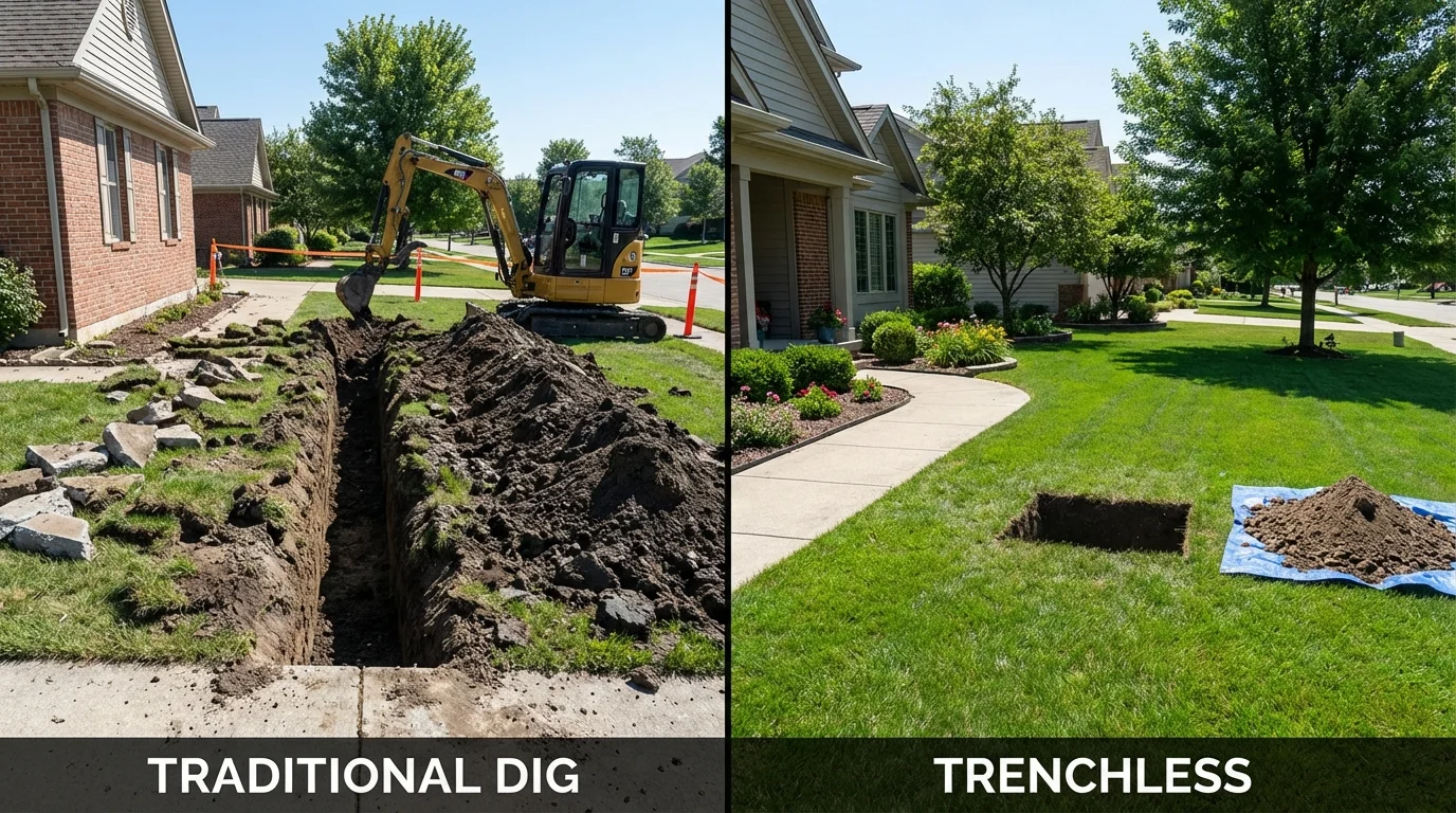 Trenchless sewer repair with minimal yard damage versus traditional excavation in Elephant Butte, NM